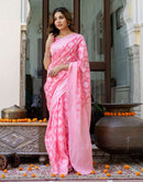Bright Pink Cotton Woven Saree