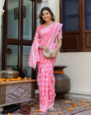 Bright Pink Cotton Woven Saree