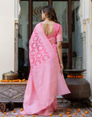 Bright Pink Cotton Woven Saree