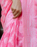 Bright Pink Cotton Woven Saree