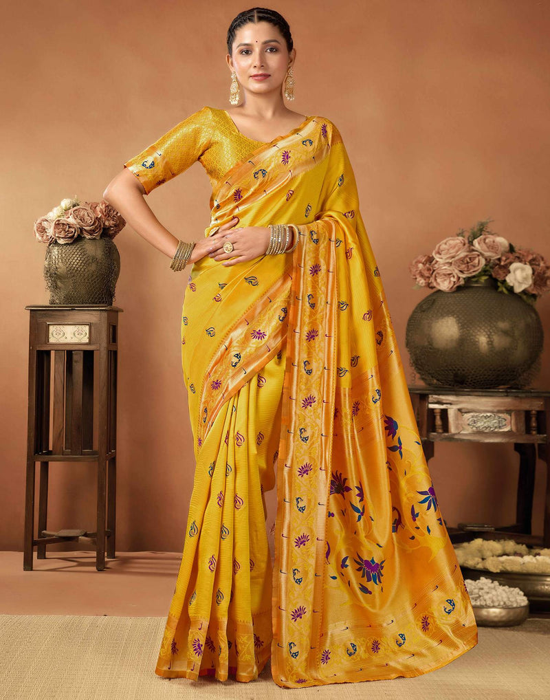 Yellow Silk Woven Paithani Saree