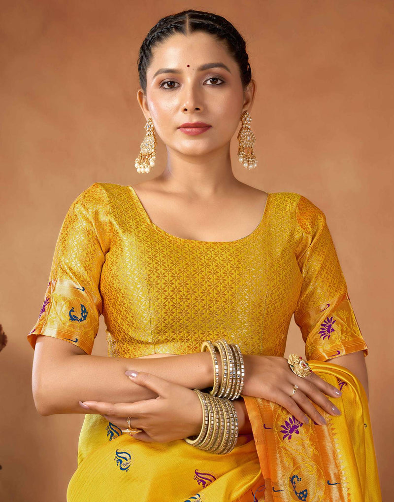 Yellow Silk Woven Paithani Saree