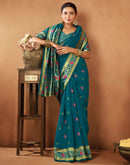 Teal Blue Silk Woven Paithani Saree