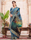 Peacock Blue Silk Woven Banarasi Saree