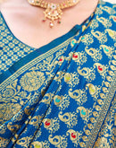 Peacock Blue Silk Woven Banarasi Saree