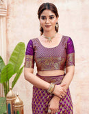 Dark Purple Silk Woven Banarasi Saree