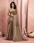 Brown Cotton Linen Printed Saree