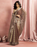 Brown Cotton Linen Printed Saree
