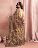 Brown Cotton Linen Printed Saree