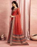 Brown Cotton Linen Printed Saree