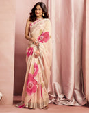 Ceam Cotton Linen Floral Printed Saree