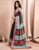 White Cotton Linen Printed Saree