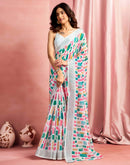 White Cotton Linen Printed Saree