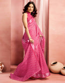 Dark Pink Cotton Linen Printed Saree