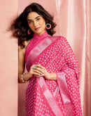 Dark Pink Cotton Linen Printed Saree