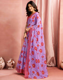 Lavender Cotton Linen Printed Saree