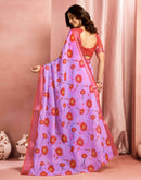 Lavender Cotton Linen Printed Saree