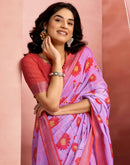 Lavender Cotton Linen Printed Saree