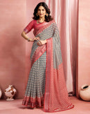 Beige Cotton Linen Printed Saree