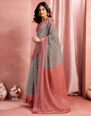 Beige Cotton Linen Printed Saree