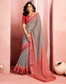 Beige Cotton Linen Printed Saree