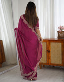 Purple Silk Embroidery Lace Saree