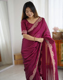 Purple Silk Embroidery Lace Saree