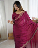 Purple Silk Embroidery Lace Saree