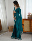 Rama Green Silk Embroidery Lace Saree