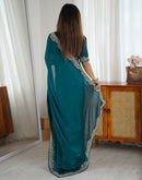 Rama Green Silk Embroidery Lace Saree