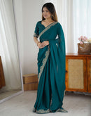 Rama Green Silk Embroidery Lace Saree