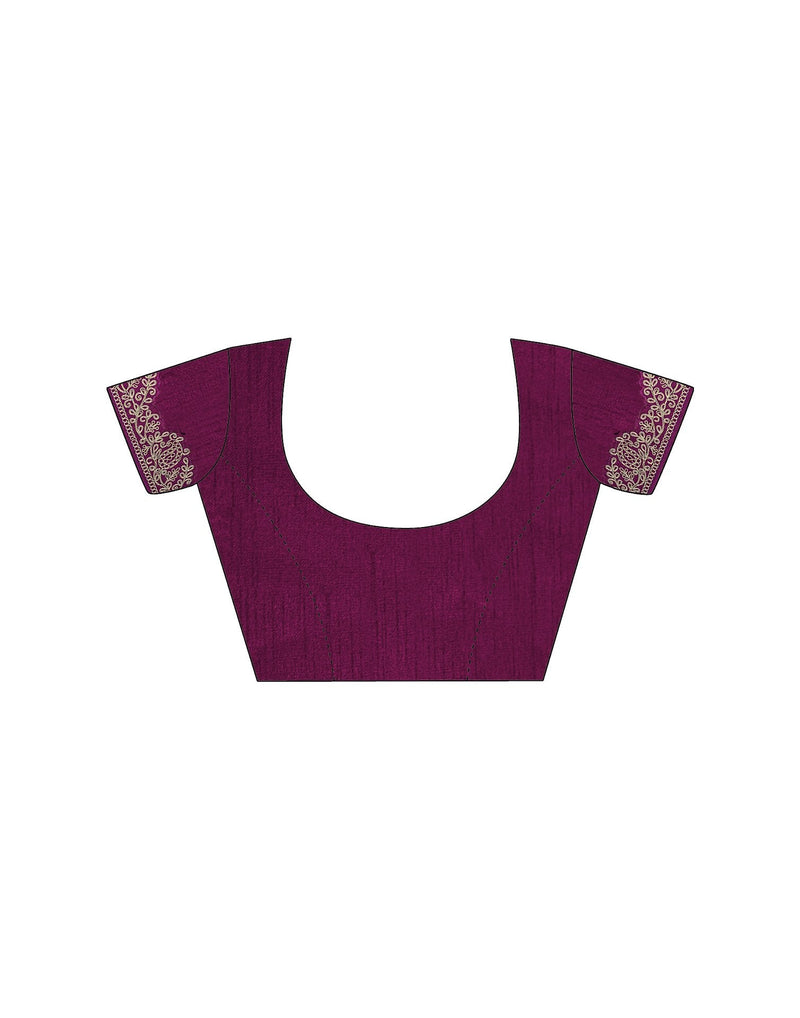 Wine Silk Embroidery Lace Saree