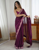 Wine Silk Embroidery Lace Saree