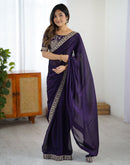 Dark Purple Silk Sequence Lace Saree