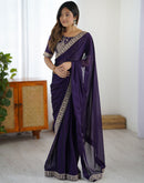 Dark Purple Silk Sequence Lace Saree