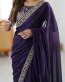 Dark Purple Silk Sequence Lace Saree