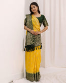 Yellow Chiffon Woven Saree
