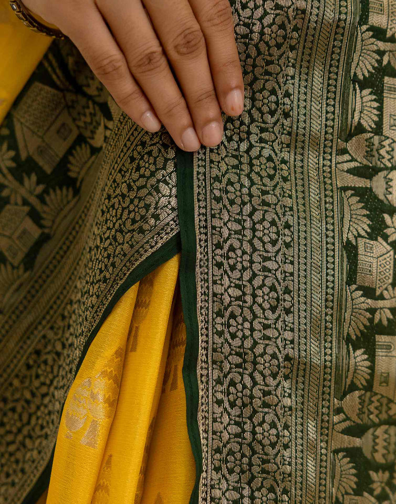 Yellow Chiffon Woven Saree