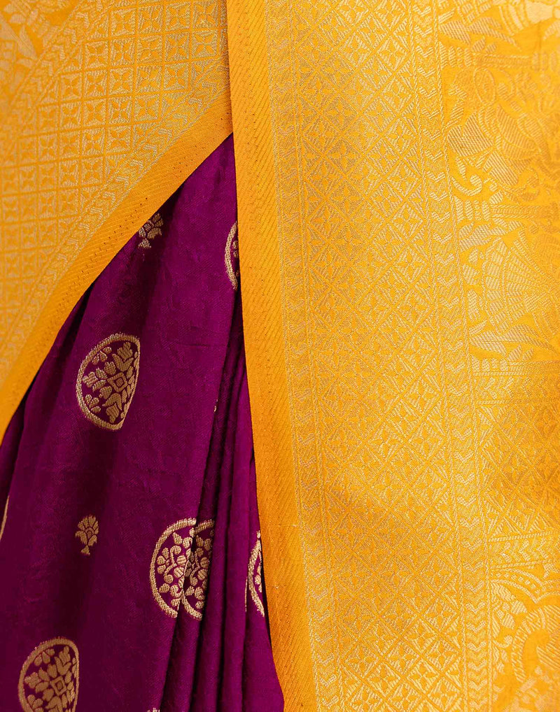 Wine Silk Woven Kanjivaram Saree