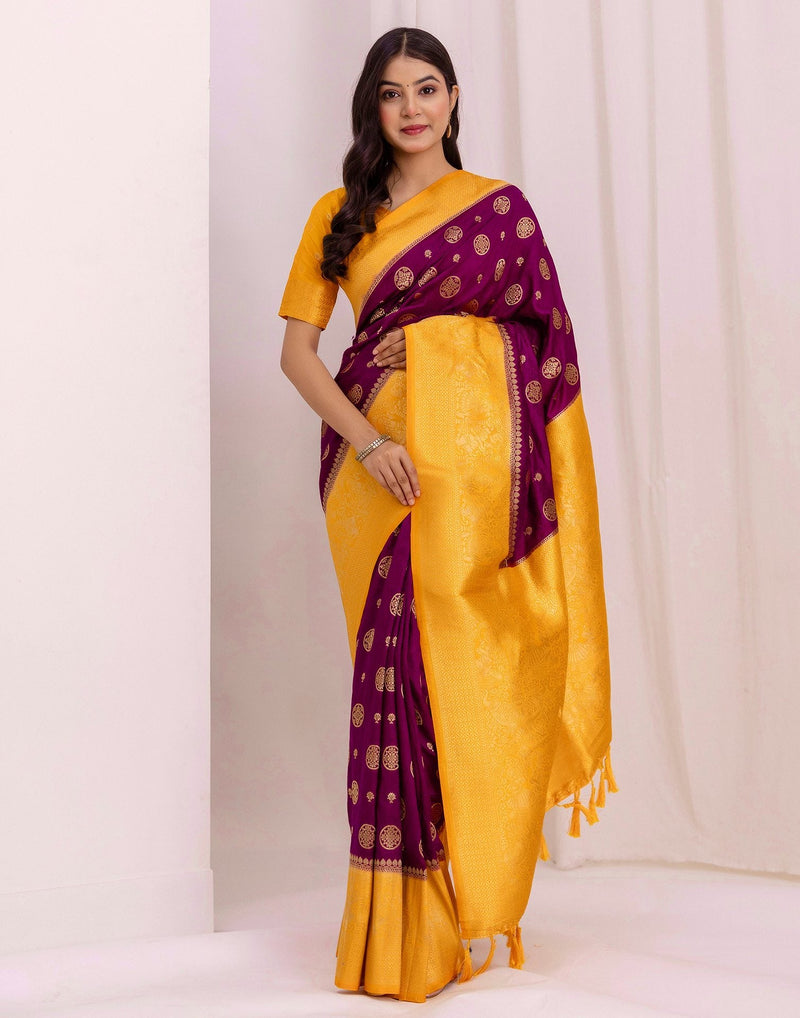 Wine Silk Woven Kanjivaram Saree