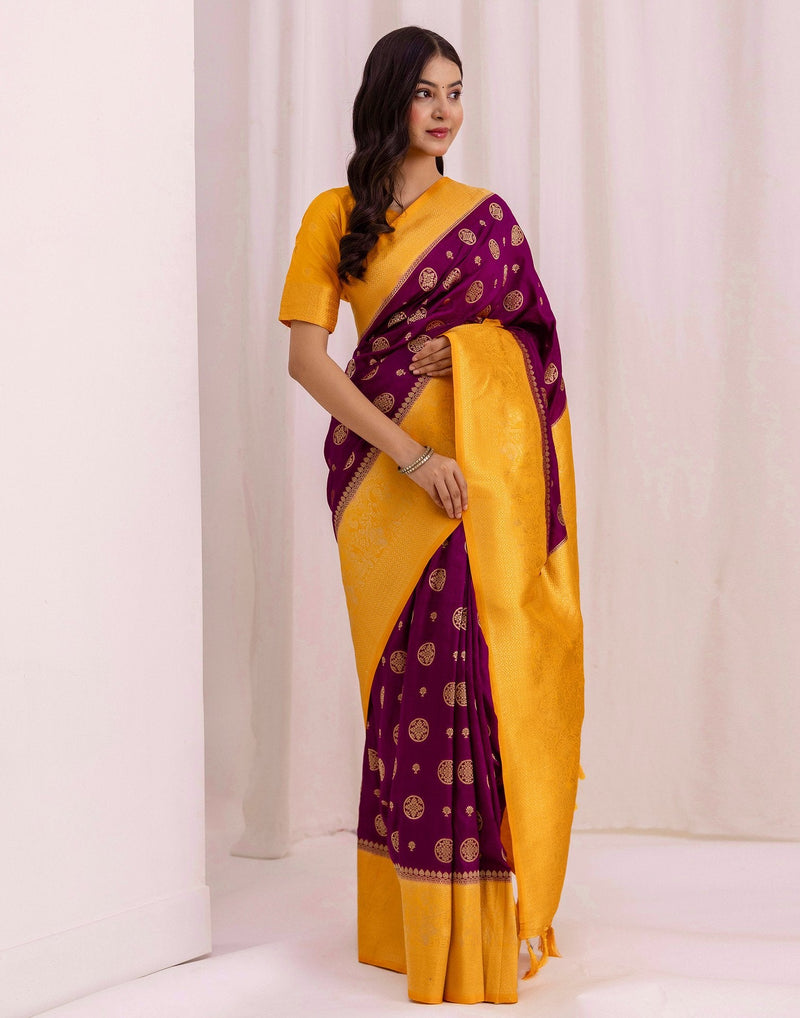 Wine Silk Woven Kanjivaram Saree