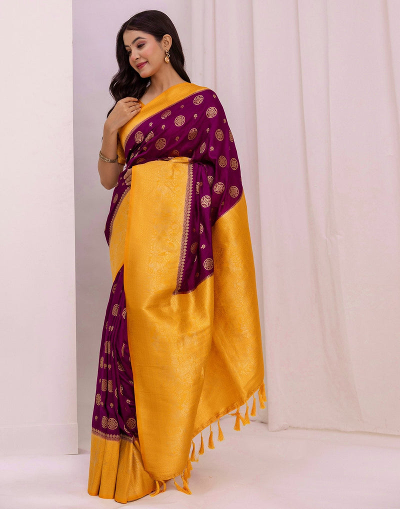 Wine Silk Woven Kanjivaram Saree