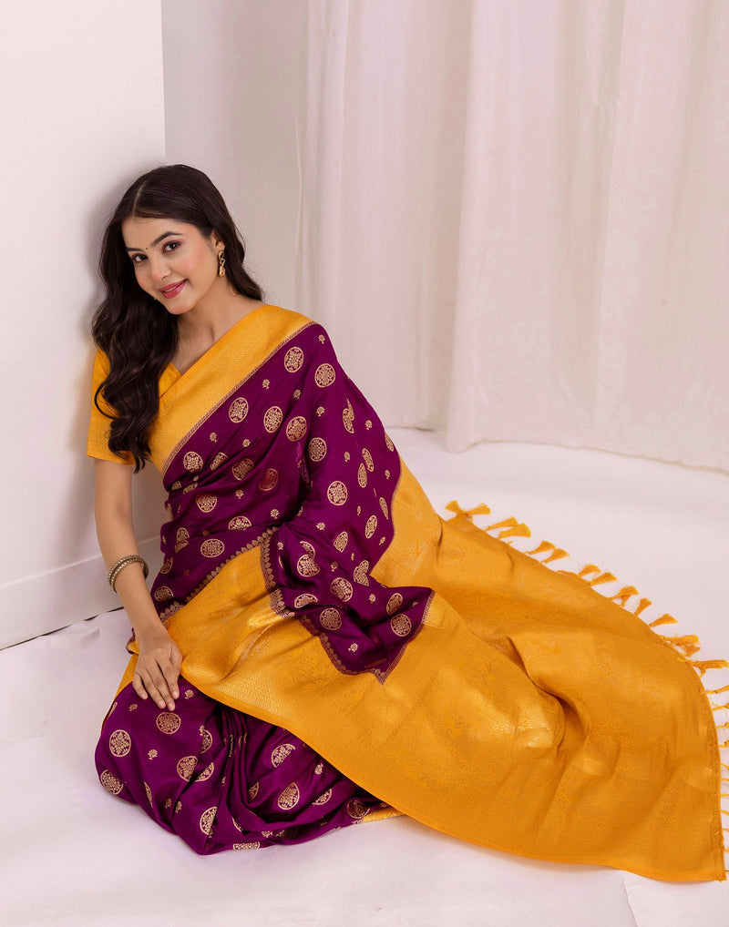 Wine Silk Woven Kanjivaram Saree