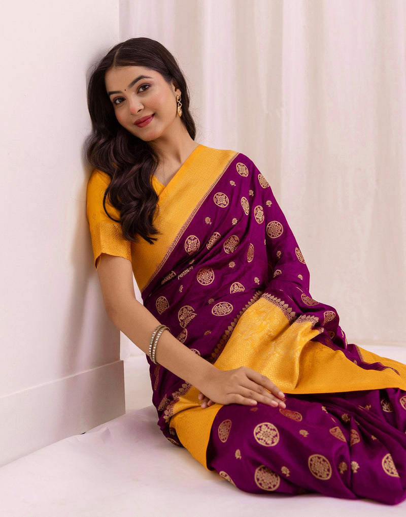 Wine Silk Woven Kanjivaram Saree