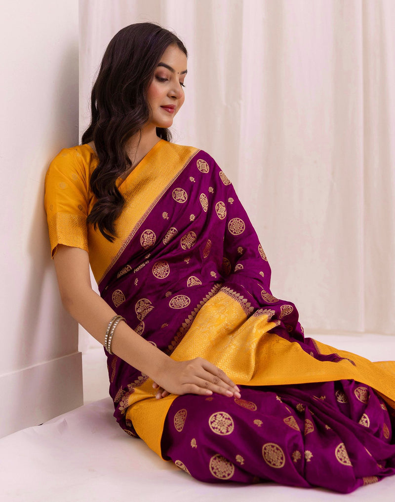 Wine Silk Woven Kanjivaram Saree
