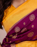 Wine Silk Woven Kanjivaram Saree