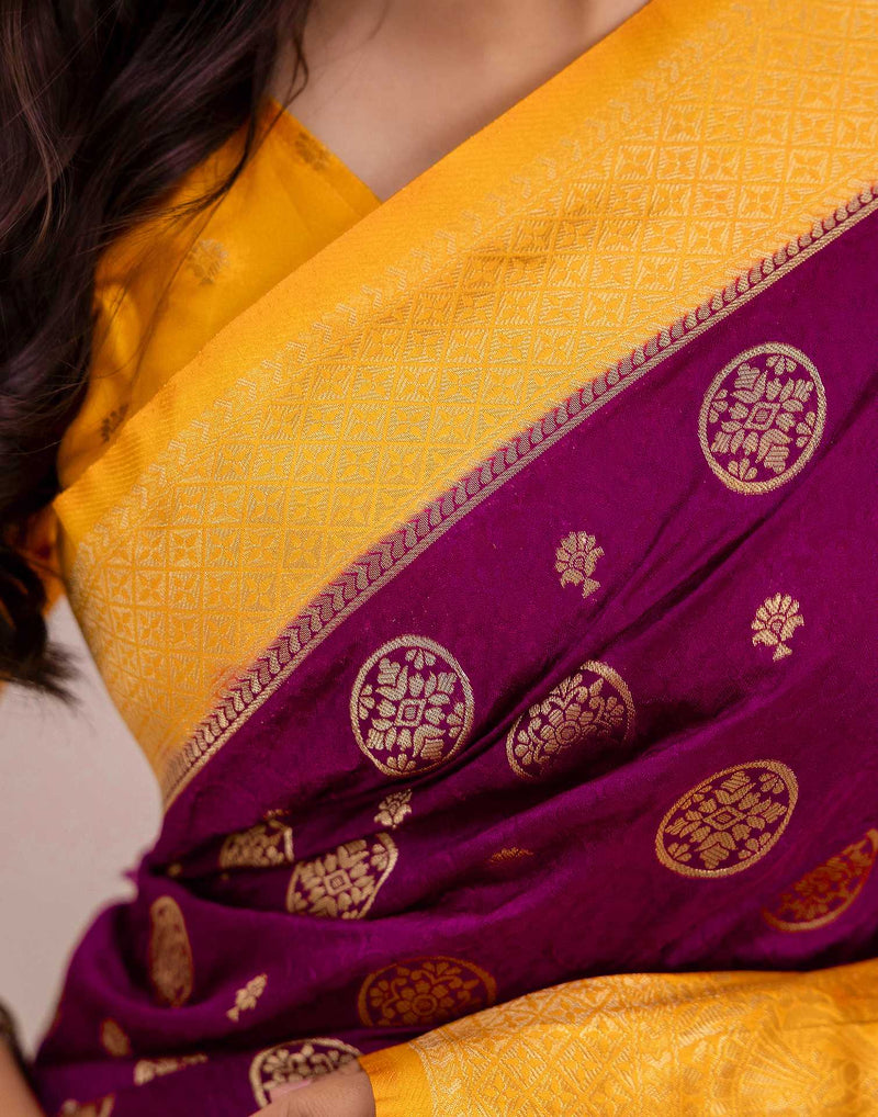 Wine Silk Woven Kanjivaram Saree