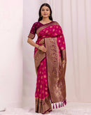 Rani Pink Silk Woven Kanjivaram Saree
