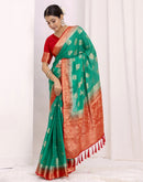 Teal Green Chiffon Woven Saree