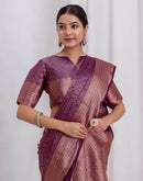 Dark Purple Silk Woven Kanjivaram Saree